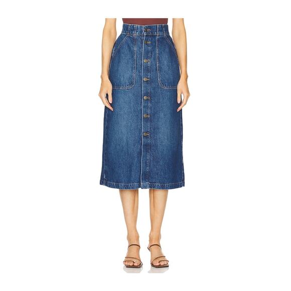 Frame Dresses & Skirts - Frame Modern Pocket Blue Cotton Midi Skirt Size 28